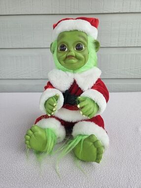 Baby Grinch Christmas Doll Green Santa Claus Soft Plastic Handmade 11"